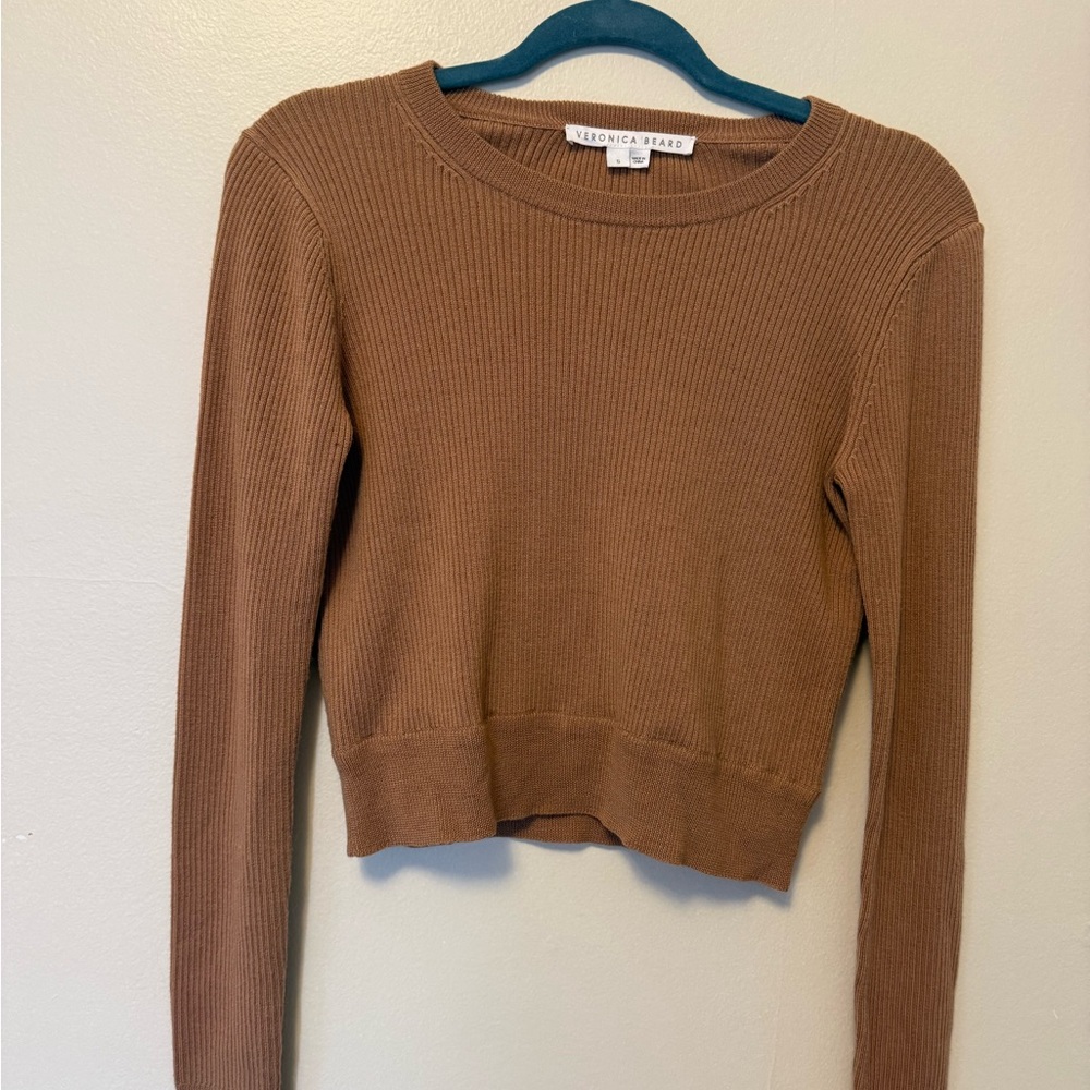 Veronica Beard Camel Ribbed Knit Top